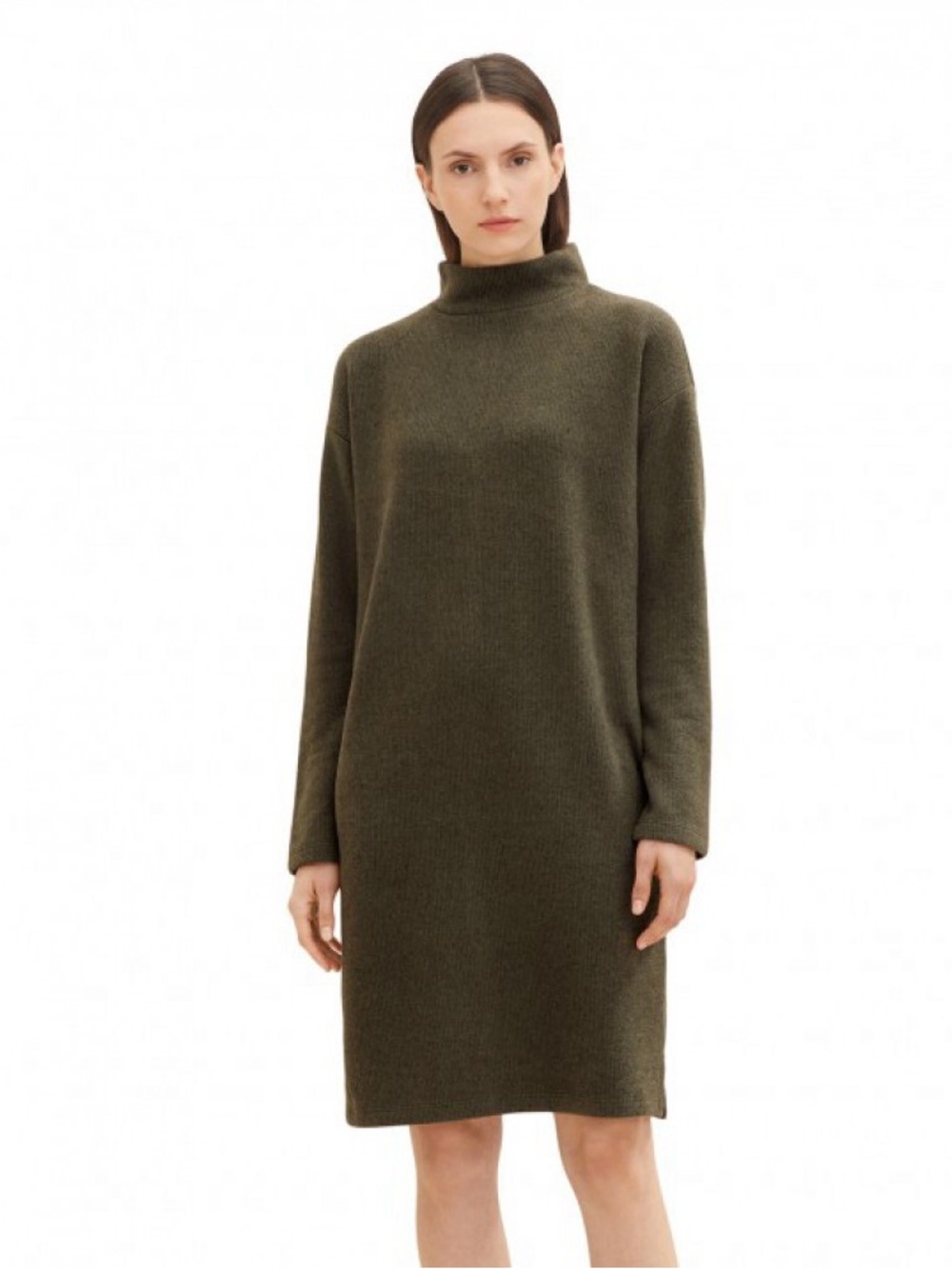 Massimo Dutti Olive Green Turtleneck Midi Dress